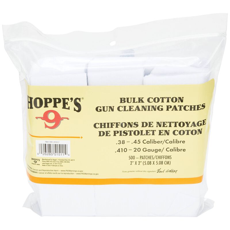 Hoppes Guncare Cleaner Gun Cleaning Synthetic Cotton Patches Ultra-absorbent - .38 - 45 Cal, .410-20 ga Cal (500 pcs)